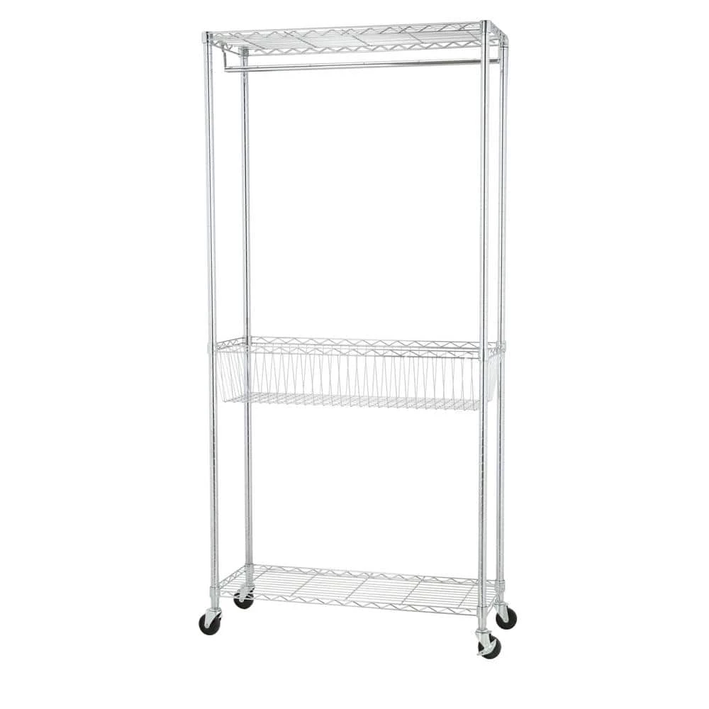 Rolling Laundry Clothes Rack with Shelves, Chrome by Honey-Can-Do 6 Rolling Laundry Clothes Rack with Shelves, Chrome by Honey-Can-Do - Image 4