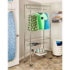 Rolling Laundry Clothes Rack with Shelves, Chrome by Honey-Can-Do 17 Rolling Laundry Clothes Rack with Shelves, Chrome by Honey-Can-Do -Carnegy Avenue Sales chrome honey can do laundry baskets shf 04272 c3 1000