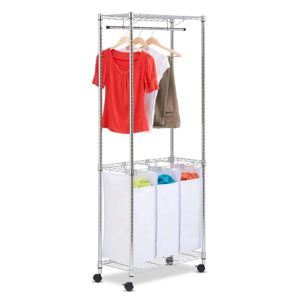 74 in. H Chrome Rolling Urban Laundry Center by Honey-Can-Do 7 74 in. H Chrome Rolling Urban Laundry Center by Honey-Can-Do - Image 5