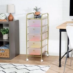 5-Drawer Rolling Storage Cart with Plastic Drawers in Gold by Honey-Can-Do 17 5-Drawer Rolling Storage Cart with Plastic Drawers in Gold by Honey-Can-Do -Carnegy Avenue Sales clear gold honey can do craft storage crt 08895 31 1000