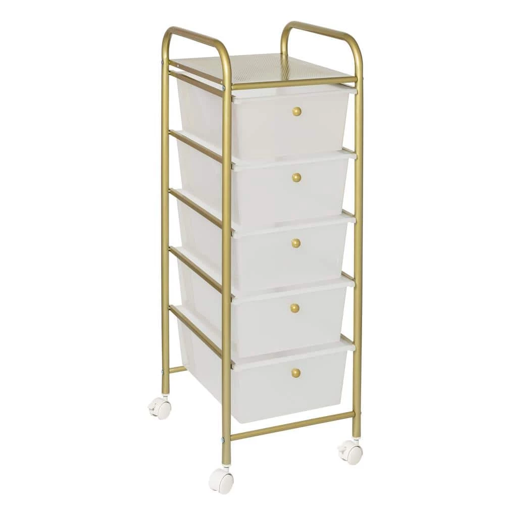 5-Drawer Rolling Storage Cart with Plastic Drawers in Gold by Honey-Can-Do 3 5-Drawer Rolling Storage Cart with Plastic Drawers in Gold by Honey-Can-Do
