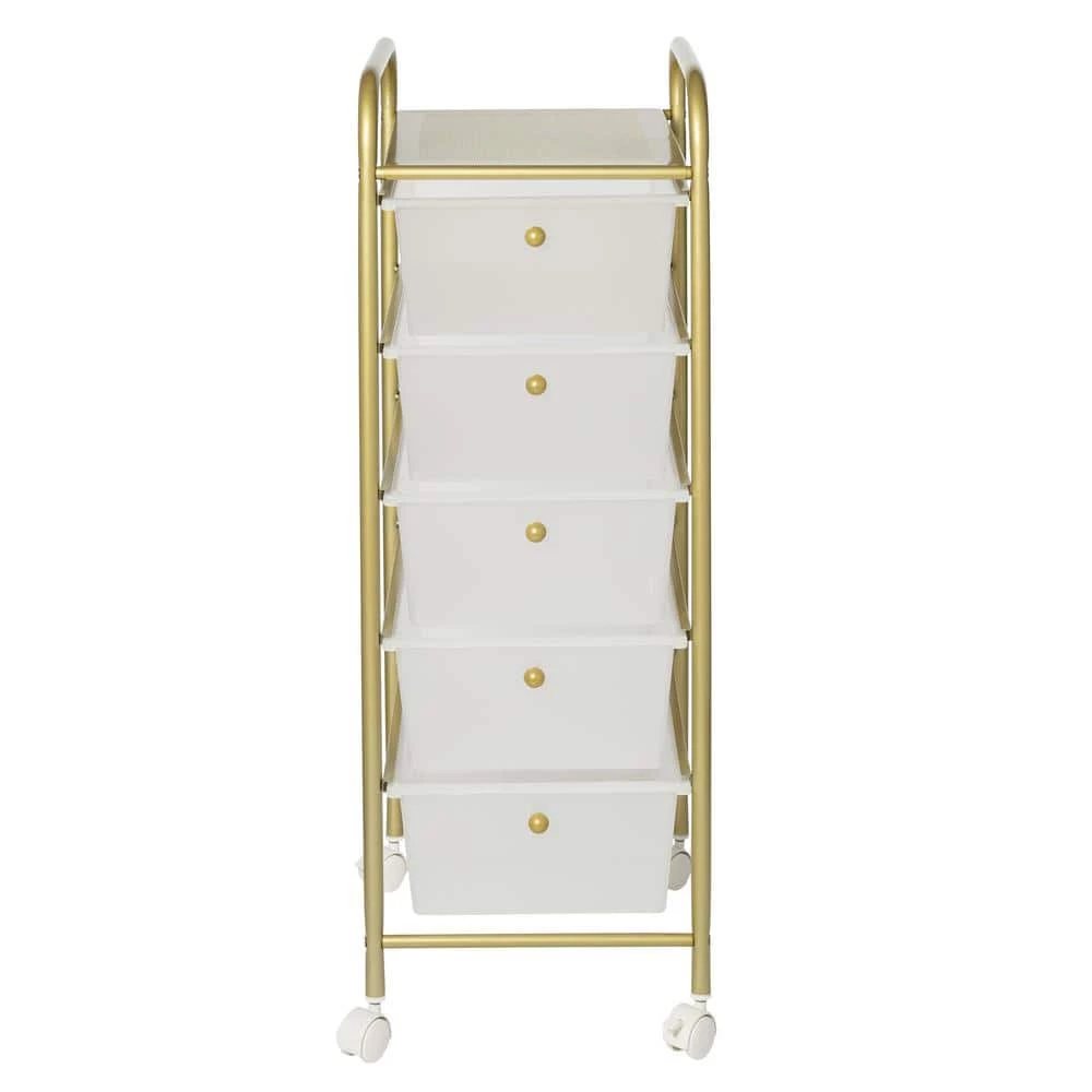 5-Drawer Rolling Storage Cart with Plastic Drawers in Gold by Honey-Can-Do 4 5-Drawer Rolling Storage Cart with Plastic Drawers in Gold by Honey-Can-Do - Image 2