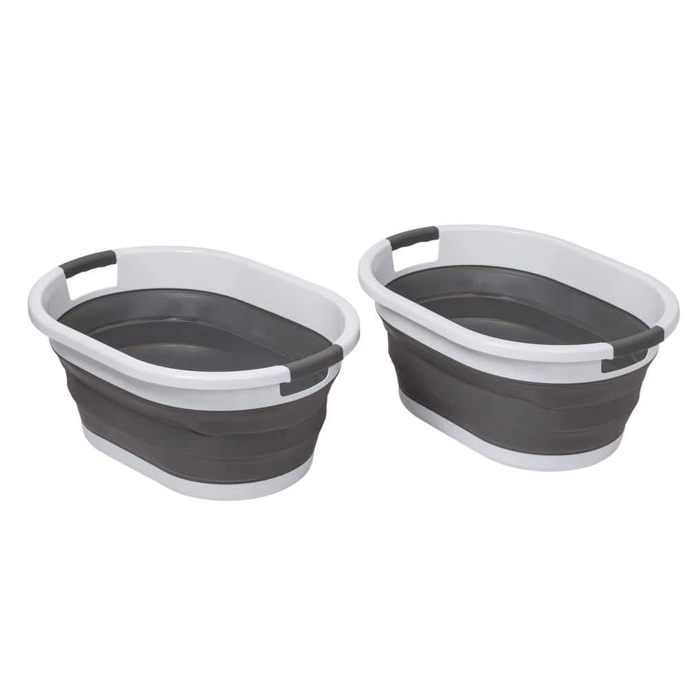 Dark Gray/White Collapsible Rubber Laundry Baskets (Set of 2) by Honey-Can-Do 4 Dark Gray/White Collapsible Rubber Laundry Baskets (Set of 2) by Honey-Can-Do - Image 2