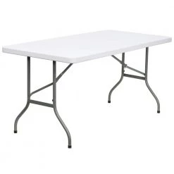 60 in. Granite White Plastic Tabletop Metal Frame Folding Table by Carnegy Avenue