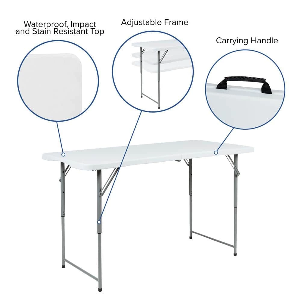 4-ft Granite White Plastic Adjustable Bi-Fold Folding Table (1 Pack) by Carnegy Avenue 9 4-ft Granite White Plastic Adjustable Bi-Fold Folding Table (1 Pack) by Carnegy Avenue - Image 7