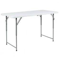4-ft Granite White Plastic Adjustable Bi-Fold Folding Table (1 Pack) by Carnegy Avenue