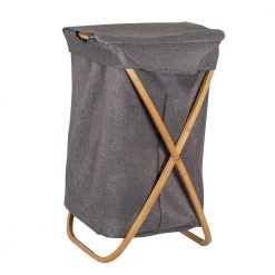 Gray and Bamboo Collapsible Canvas Hamper with Handles by Honey-Can-Do -Carnegy Avenue Sales gray bamboo honey can do hampers hmp 09061 4f 1000