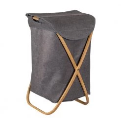 Gray and Bamboo Collapsible Canvas Hamper with Handles by Honey-Can-Do
