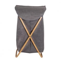 Gray and Bamboo Collapsible Canvas Hamper with Handles by Honey-Can-Do -Carnegy Avenue Sales gray bamboo honey can do hampers hmp 09061 c3 1000