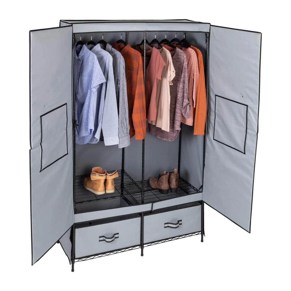 70 in. H x 45 in. W x 18 in. D Gray Polyester and Steel Portable Closet with 2 Drawers by Honey-Can-Do 6 70 in. H x 45 in. W x 18 in. D Gray Polyester and Steel Portable Closet with 2 Drawers by Honey-Can-Do - Image 4