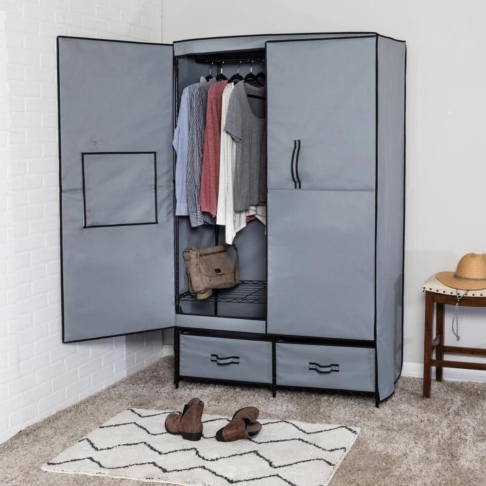 70 in. H x 45 in. W x 18 in. D Gray Polyester and Steel Portable Closet with 2 Drawers by Honey-Can-Do 10 70 in. H x 45 in. W x 18 in. D Gray Polyester and Steel Portable Closet with 2 Drawers by Honey-Can-Do - Image 8
