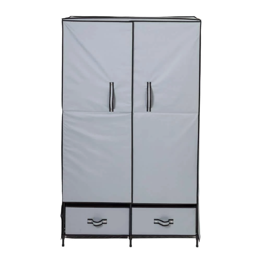 70 in. H x 45 in. W x 18 in. D Gray Polyester and Steel Portable Closet with 2 Drawers by Honey-Can-Do 4 70 in. H x 45 in. W x 18 in. D Gray Polyester and Steel Portable Closet with 2 Drawers by Honey-Can-Do - Image 2
