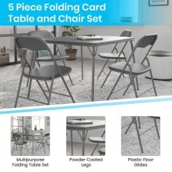 5-Piece Gray Folding Card Table and Chair Set by Carnegy Avenue -Carnegy Avenue Sales gray carnegy avenue folding table sets cga jb 500007 gr hd 44 1000
