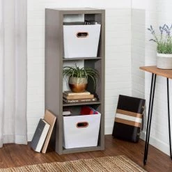 46.34 in. H x 14.57 in. W x 15.87 in. D Gray Premium Laminate 3- Cube Organizer by Honey-Can-Do -Carnegy Avenue Sales gray honey can do cube storage organizers shf 09485 1f 1000