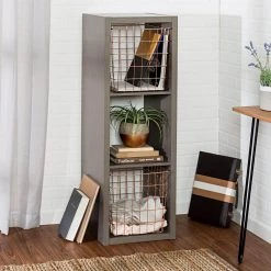 46.34 in. H x 14.57 in. W x 15.87 in. D Gray Premium Laminate 3- Cube Organizer by Honey-Can-Do -Carnegy Avenue Sales gray honey can do cube storage organizers shf 09485 44 1000