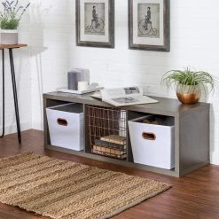 46.34 in. H x 14.57 in. W x 15.87 in. D Gray Premium Laminate 3- Cube Organizer by Honey-Can-Do -Carnegy Avenue Sales gray honey can do cube storage organizers shf 09485 fa 1000