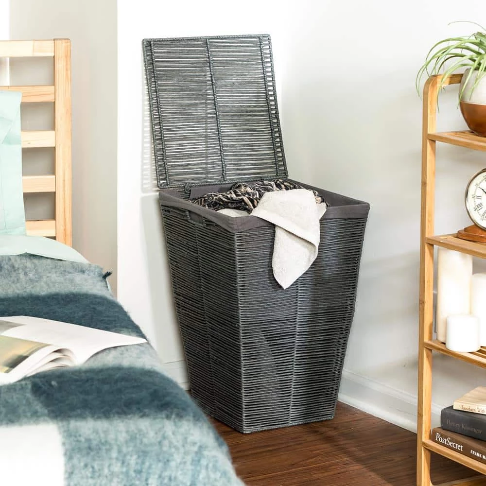 Coastal Collection Grey Rolled Paper Laundry Hamper by Honey-Can-Do 4 Coastal Collection Grey Rolled Paper Laundry Hamper by Honey-Can-Do - Image 2