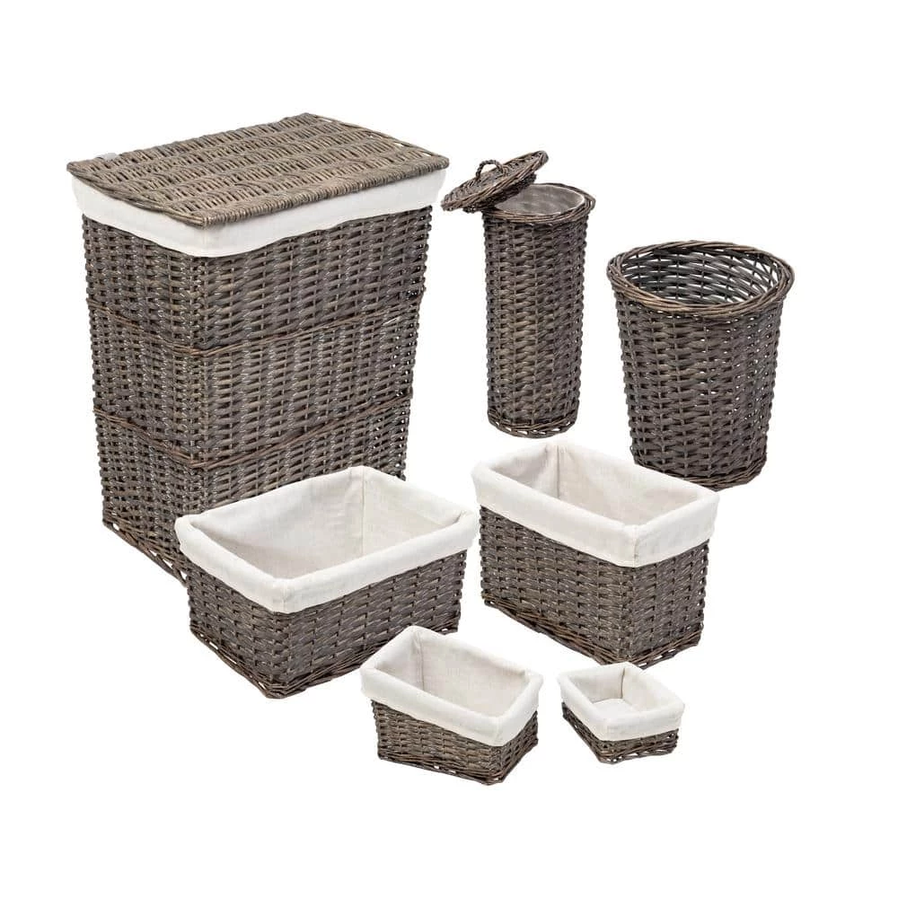 Gray Split Willow Woven Bathroom Storage Basket 7-Piece Set by Honey-Can-Do 3 Gray Split Willow Woven Bathroom Storage Basket 7-Piece Set by Honey-Can-Do