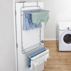 45 in. H x 21 in. W x 18.5 in. D Wall-Mounted or Over-the-Door 2-Tier Retractable Drying Rack in Gray by Honey-Can-Do -Carnegy Avenue Sales gray honey can do laundry room cabinets dry 09792 76 1000