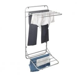 45 in. H x 21 in. W x 18.5 in. D Wall-Mounted or Over-the-Door 2-Tier Retractable Drying Rack in Gray by Honey-Can-Do -Carnegy Avenue Sales gray honey can do laundry room cabinets dry 09792 c3 1000