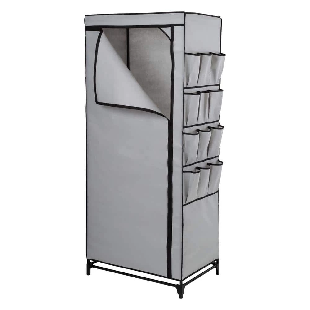 62.2 in. H x 27.17 in. W x 18.11 in. D Gray Non-Woven and Steel Portable Closet with Cover and Side Pockets by Honey-Can-Do 7 62.2 in. H x 27.17 in. W x 18.11 in. D Gray Non-Woven and Steel Portable Closet with Cover and Side Pockets by Honey-Can-Do - Image 5