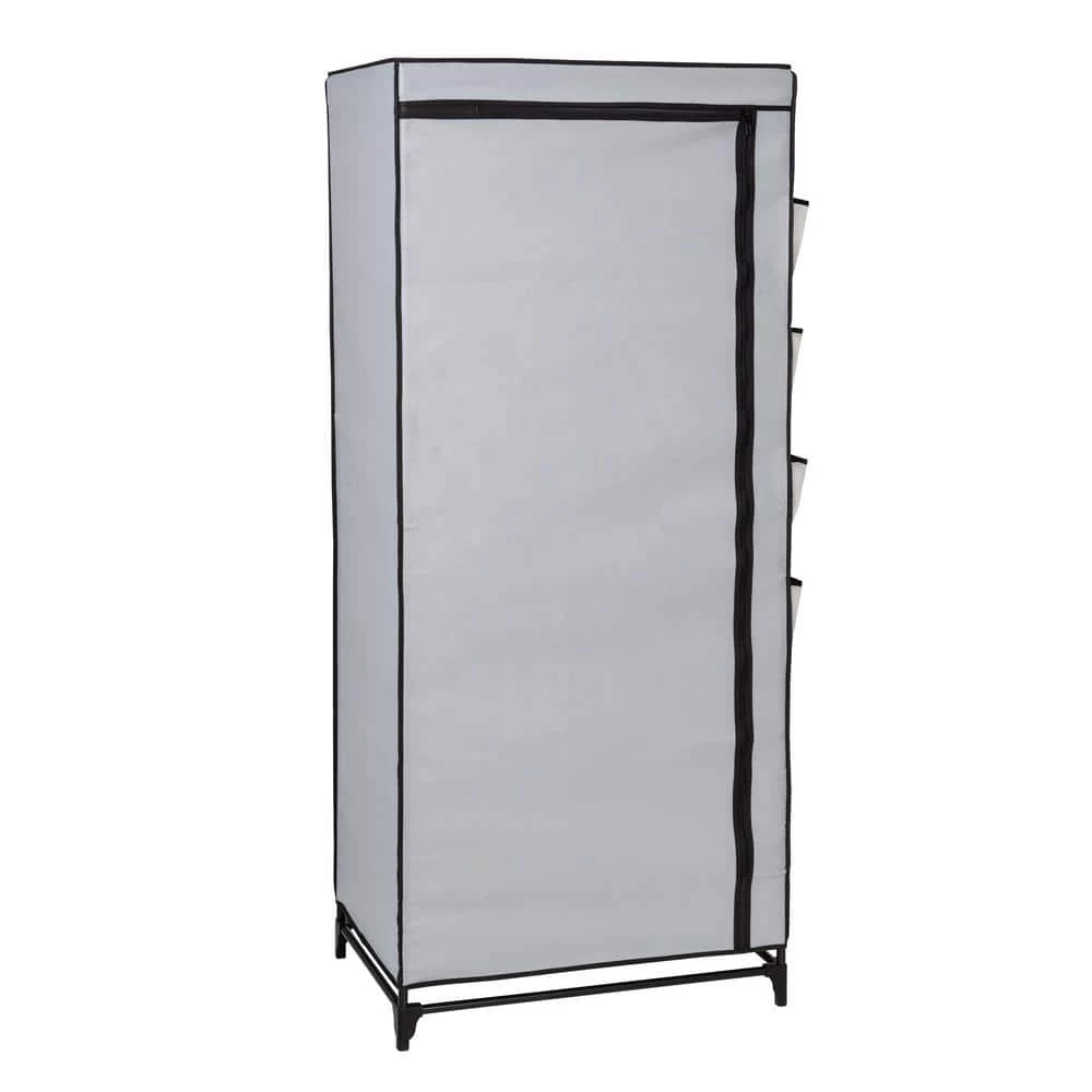 62.2 in. H x 27.17 in. W x 18.11 in. D Gray Non-Woven and Steel Portable Closet with Cover and Side Pockets by Honey-Can-Do 5 62.2 in. H x 27.17 in. W x 18.11 in. D Gray Non-Woven and Steel Portable Closet with Cover and Side Pockets by Honey-Can-Do - Image 3