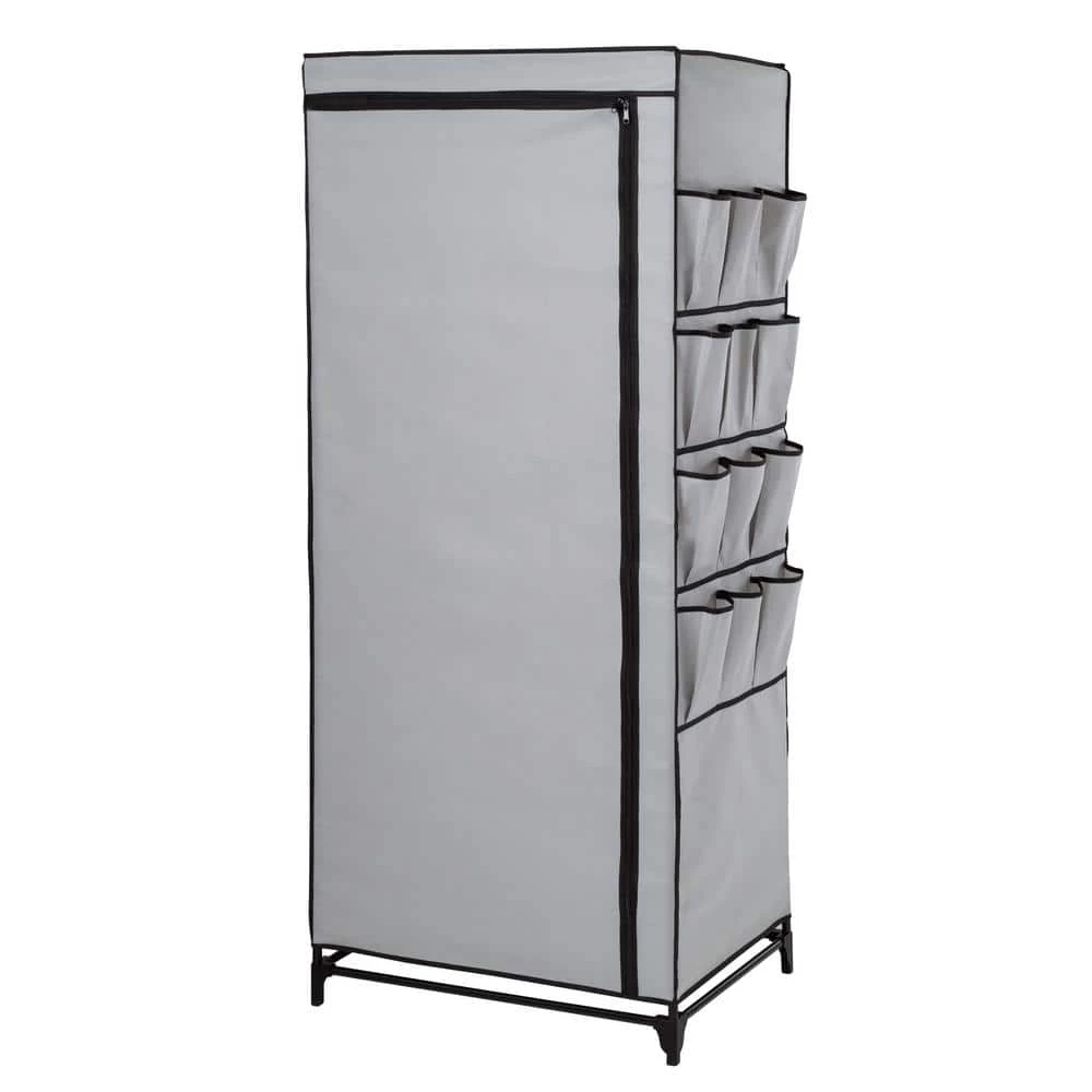 62.2 in. H x 27.17 in. W x 18.11 in. D Gray Non-Woven and Steel Portable Closet with Cover and Side Pockets by Honey-Can-Do 3 62.2 in. H x 27.17 in. W x 18.11 in. D Gray Non-Woven and Steel Portable Closet with Cover and Side Pockets by Honey-Can-Do