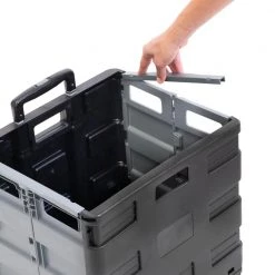 Neutral Plastic Rolling 2-Wheeled Crate Cart in Black and Grey by Honey-Can-Do -Carnegy Avenue Sales gray honey can do utility carts crt 08454 1f 1000
