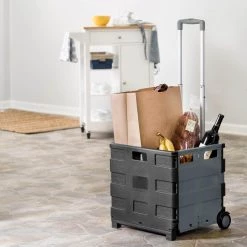 Neutral Plastic Rolling 2-Wheeled Crate Cart in Black and Grey by Honey-Can-Do -Carnegy Avenue Sales gray honey can do utility carts crt 08454 31 1000