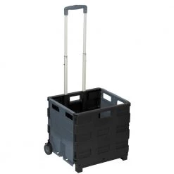 Neutral Plastic Rolling 2-Wheeled Crate Cart in Black and Grey by Honey-Can-Do