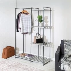 Gray and White Steel Freestanding Open Clothes Rack with Shelves (45.2 in W. x 68 in. H) by Honey-Can-Do -Carnegy Avenue Sales gray white honey can do clothes racks wrd 09128 31 1000