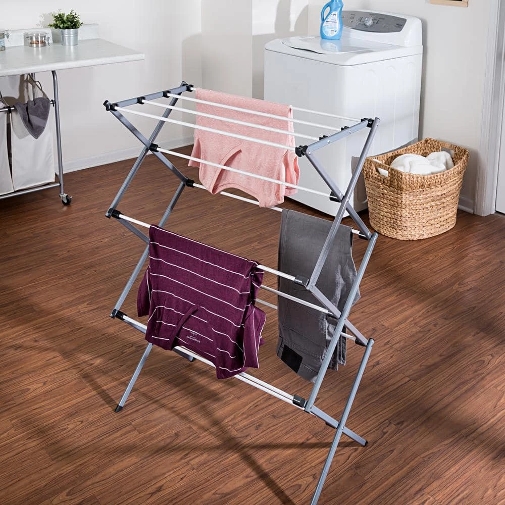 29 in. W x 42.1 in. H Gray/White Steel Collapsible Clothes Drying Rack by Honey-Can-Do 4 29 in. W x 42.1 in. H Gray/White Steel Collapsible Clothes Drying Rack by Honey-Can-Do - Image 2