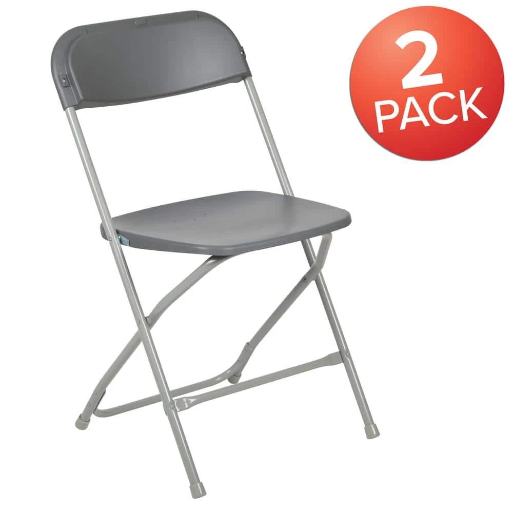 Grey Plastic Seat with Metal Frame Folding Chair (Set of 2) by Carnegy Avenue 3 Grey Plastic Seat with Metal Frame Folding Chair (Set of 2) by Carnegy Avenue
