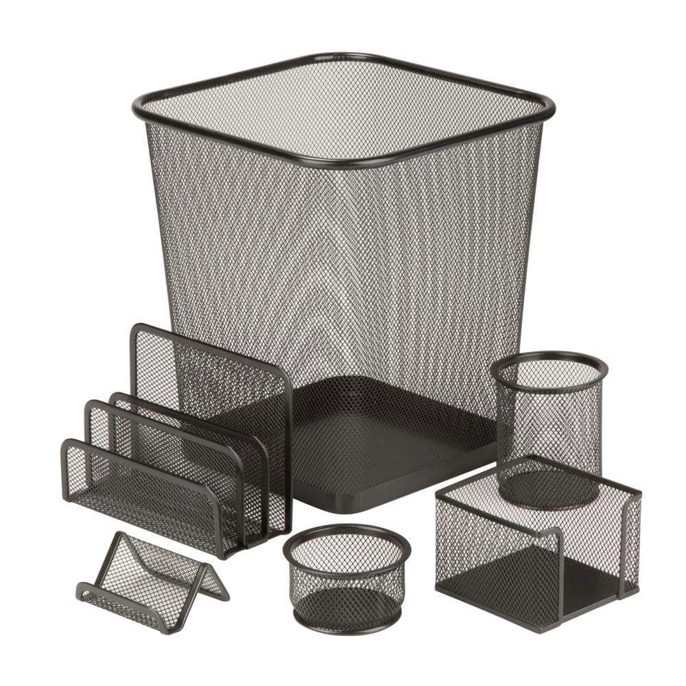 6-Piece Steel Mesh Desk Set in Black by Honey-Can-Do 3 6-Piece Steel Mesh Desk Set in Black by Honey-Can-Do
