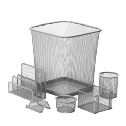 6-Piece Steel Mesh Desk Set in Silver by Honey-Can-Do -Carnegy Avenue Sales honey can do desk organizers accessories ofc 06206 c3 1000
