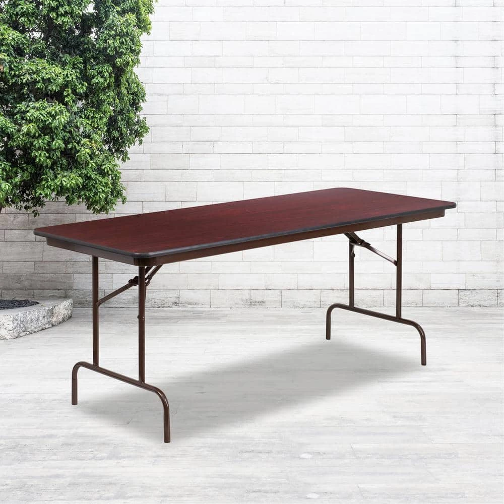 72 in. Mahogany Wood Table top Material Folding Banquet Tables by Carnegy Avenue 9 72 in. Mahogany Wood Table top Material Folding Banquet Tables by Carnegy Avenue - Image 7
