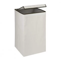 Natural Collapsible Polyester Square Laundry Hamper with Lid by Honey-Can-Do
