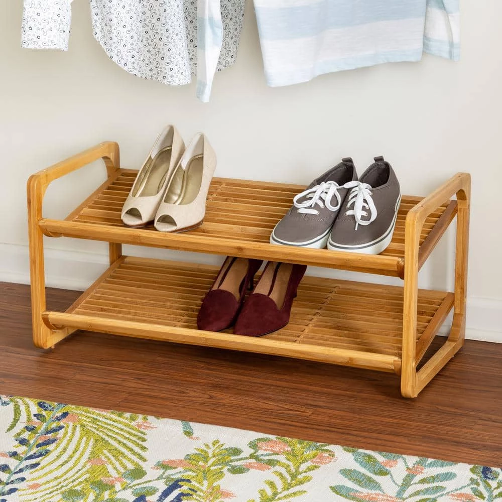 13.4 in. H 8-Pair 2-Tier Natural Bamboo Shoe Rack by Honey-Can-Do 6 13.4 in. H 8-Pair 2-Tier Natural Bamboo Shoe Rack by Honey-Can-Do - Image 4