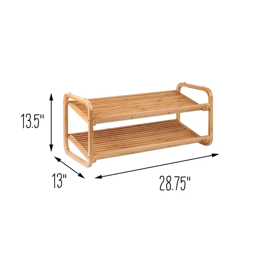 13.4 in. H 8-Pair 2-Tier Natural Bamboo Shoe Rack by Honey-Can-Do 5 13.4 in. H 8-Pair 2-Tier Natural Bamboo Shoe Rack by Honey-Can-Do - Image 3