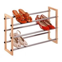 18 in. H 12-Pair Natural Steel and Wood Shoe Rack by Honey-Can-Do -Carnegy Avenue Sales natural silver honey can do shoe racks sho 09463 31 1000