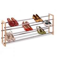 18 in. H 12-Pair Natural Steel and Wood Shoe Rack by Honey-Can-Do -Carnegy Avenue Sales natural silver honey can do shoe racks sho 09463 4f 1000