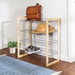 27.3 in. H 18-Pair Natural Wood and Steel Shoe Rack by Honey-Can-Do 17 27.3 in. H 18-Pair Natural Wood and Steel Shoe Rack by Honey-Can-Do -Carnegy Avenue Sales natural silver honey can do shoe racks sho 09474 31 1000