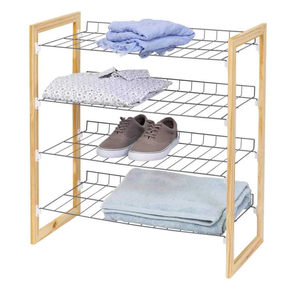 27.3 in. H 18-Pair Natural Wood and Steel Shoe Rack by Honey-Can-Do 4 27.3 in. H 18-Pair Natural Wood and Steel Shoe Rack by Honey-Can-Do - Image 2