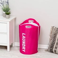 Pink Laundry Polyester and Foam Hamper with Drawstring Top by Honey-Can-Do -Carnegy Avenue Sales pink honey can do hampers hmp 09647 31 1000