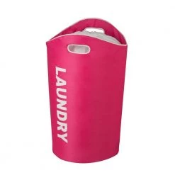 Pink Laundry Polyester and Foam Hamper with Drawstring Top by Honey-Can-Do