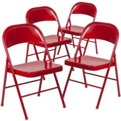 Red Metal Folding Chair (4-Pack) by Carnegy Avenue