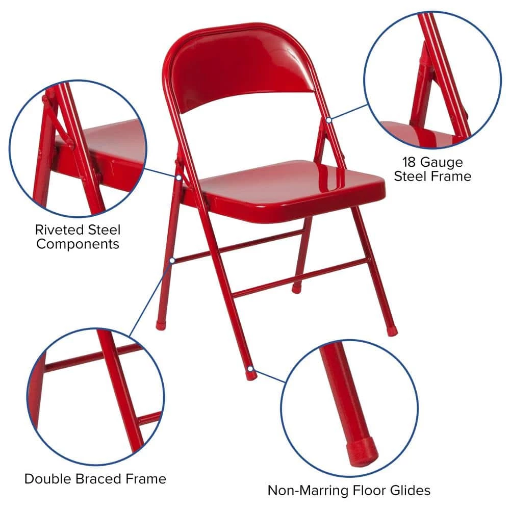 Red Metal Folding Chair (2-Pack) by Carnegy Avenue 9 Red Metal Folding Chair (2-Pack) by Carnegy Avenue - Image 7