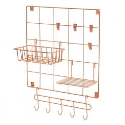 14.96 in. D x 14.96 in. W x 0.83 in. H Rosy Copper Wire Wall Grid with Storage Accessories (8-Piece Set) by Honey-Can-Do