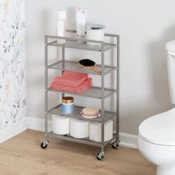 5-Tier Steel 4-Wheeled Bathroom Cart in Satin Nickel by Honey-Can-Do -Carnegy Avenue Sales satin nickel honey can do utility carts bth 09096 31 1000