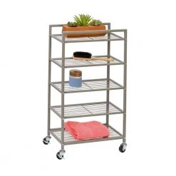 5-Tier Steel 4-Wheeled Bathroom Cart in Satin Nickel by Honey-Can-Do